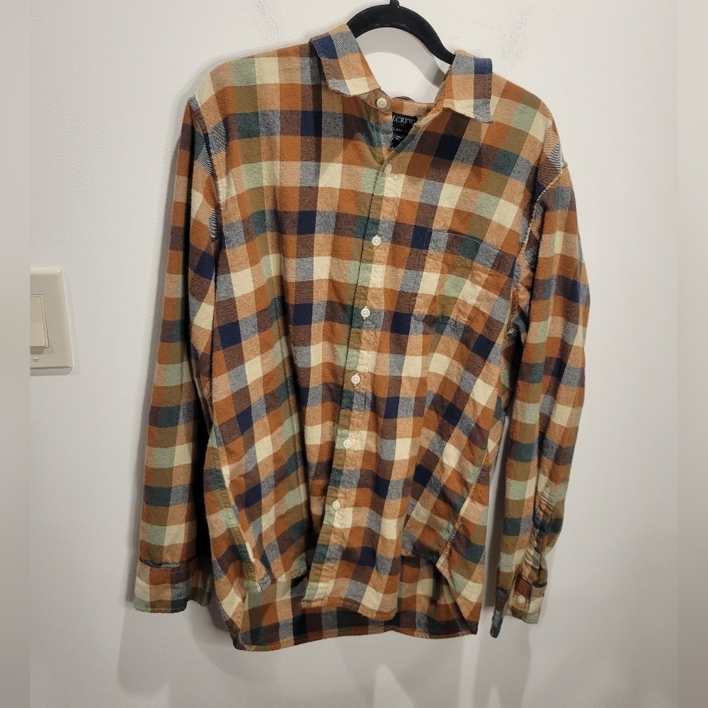J Crew Factory Size Xl Classic Fit Brown Gingham Flannel Shirt